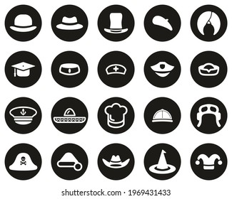 Hat Icons White On Black Flat Design Circle Set Big