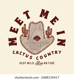 sombrero ilustración desierto gráfico cactus diseño paisaje insignia vaquero vintage