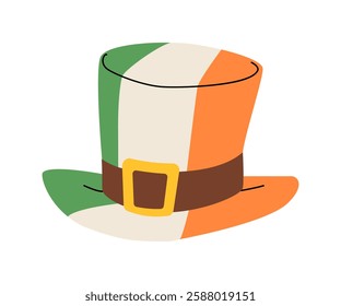 Hat in Irish flag colors. St. Patrick's Day element. Leprechaun headdress with Ireland flag colors. For holiday festival or party decoration. Flat vector illustration isolated on white.