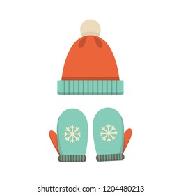 Hat isolated on white background. Winter knitting hat.Vector illustration