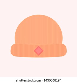 Hat with lapel vector colored icon. Flat style illustration of female winter headgear on neutral background. Isolated design element for websites and mobile apps.