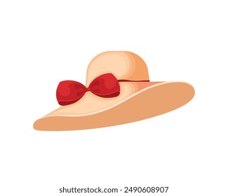 Hat. A large women s hat with a brim. Beige women s hat with a bow. Vector illustration highlighted on a white background