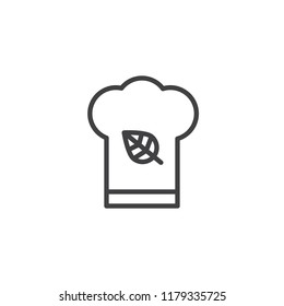 Сhef hat with leaf outline icon. linear style sign for mobile concept and web design. Organic food chef simple line vector icon. Symbol, logo illustration. Pixel perfect vector graphics