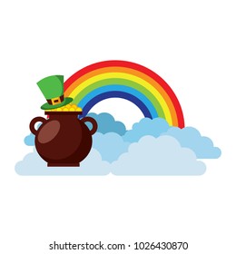 hat of leprechaun with pot coins treasure rainbow cloud fantasy