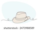 Hat Line Art. Abstract Hat Silhouette Outline Doodle Contour Hand Drawn Illustration. Fedora Hat Curve Line Symbol Icon. Editable Thin vector Stroke. Continuous Line Sketch Line Art Vintage Old Fedora