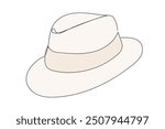 Hat Line Art. Abstract Hat Silhouette Outline Doodle Contour Hand Drawn Illustration. Fedora Hat Curve Line Symbol Icon. Editable Thin vector Stroke. Continuous Line Sketch Line Art Vintage Old Fedora