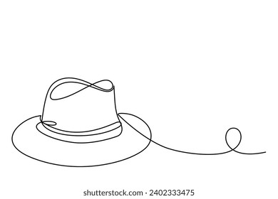 Hat Line Art. Abstract Hat Silhouette Outline Doodle Contour Hand Drawn Illustration. Fedora Hat Curve Line Symbol Icon