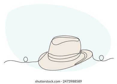 Sombrero Línea Arte. Sombrero Abstractas Silueta Contorno Doodle Dibujado A Mano Ilustración. Icono de símbolo de línea de curva de sombrero de Fedora. Trazo de Vector fino editable. Línea Continua Sketch Line Art Antiguas Old Fedora