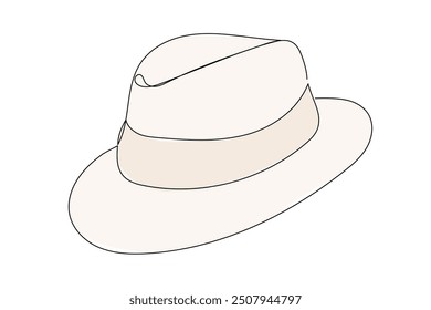 Hat Line Art. Abstract Hat Silhouette Outline Doodle Contour Hand Drawn Illustration. Fedora Hat Curve Line Symbol Icon. Editable Thin vector Stroke. Continuous Line Sketch Line Art Vintage Old Fedora