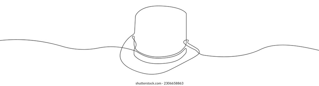 Hat line drawn continuous icon. Black gentleman hat vector icon. One line drawn hat icon. Linear design of a gentleman's hat. 