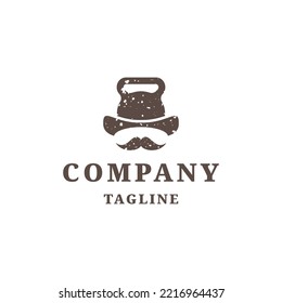 Hat logo in vintage kettlebell shape design template vector