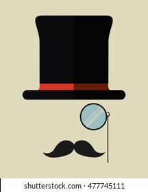 hat lupe glass mustache male accesory hipster old antiwue con. Colorful design. Vector illustration