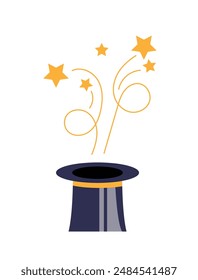 Hat of a Magician with Stars. Magical tricks and circus performance concept vector