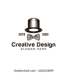 hat magician and tie logo Ideas. Inspiration logo design. Template Vector Illustration. Isolated On White Background