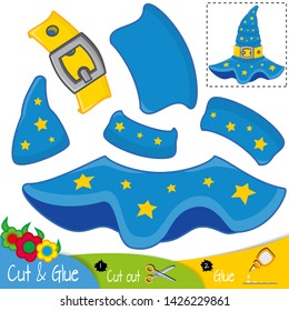 Hat magician wizard. Education paper game for preshool children. Vector illustration.