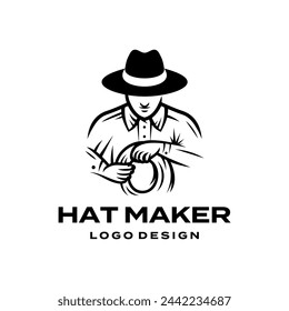 Hat maker logo design vector. Man in the Hat Silhouette Abstract Emblem, Label or Logo Template.
