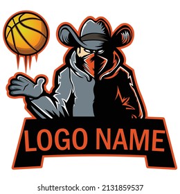 Hombre de sombrero con ilustración vectorial de baloncesto. Espacio de diseño del logotipo para el nombre del logotipo.