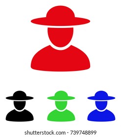 Hat Man icon. Vector illustration style is a flat iconic hat man symbol with black, red, green, blue color variants. Designed for web and software interfaces.
