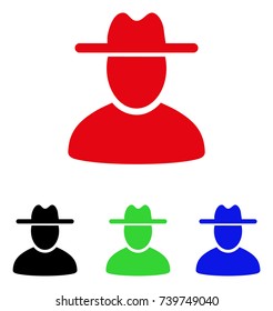 Hat Man icon. Vector illustration style is a flat iconic hat man symbol with black, red, green, blue color variants. Designed for web and software interfaces.