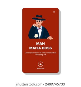 hat man mafia boss vector. character black, logo pimp, cigar 1920s hat man mafia boss web flat cartoon illustration