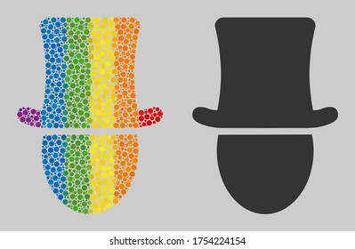 Hat man mosaic icon of circle elements in variable sizes and spectrum multicolored color hues. A dotted LGBT-colored Hat man for lesbians, gays, bisexuals, and transgenders.