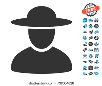Hat Man pictograph with free bonus clip art. Vector illustration style is flat iconic symbols.