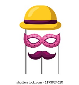 hat mask and mustache sticks carnival costume party