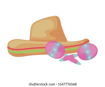 hat mexican with maracas isolated icon vector illustration design