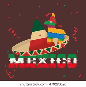 Hat and . Mexico landmark and mexican culture theme. Colorful design. Vector illustration