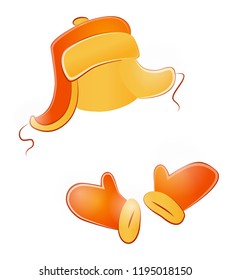 Hat and Mitten. set Winter Accessories. Vector illustration
