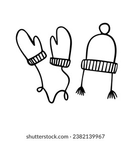 Hat and mittens with black stripes design