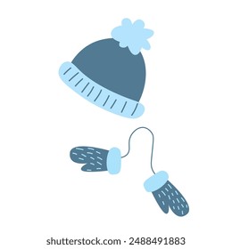 Sombrero y mitones. Ilustración vectorial