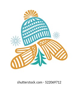 Hat and mittens. Vector illustration.