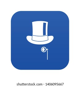 Hat with monocle icon digital blue for any design isolated on white vector illustration