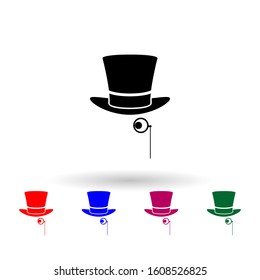 Hat and monocle multi color icon. Simple glyph, flat vector of theatre icons for ui and ux, website or mobile application