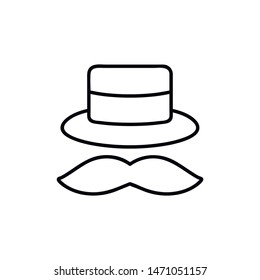 hat, moustache icon. Element of carnival and amusement icon. Thin line icon for website design and development, app development. Vector graphics, a linear pattern on a white background, eps 10.