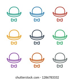 hat and moustache icon white background. Editable outline hat and moustache icon from party. Trendy hat and moustache icon for web mobile.