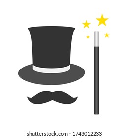 Hat, moustache and magic wand vector design
