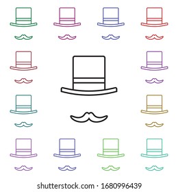 Hat, moustache multi color style icon. Simple thin line, outline vector of carnival and amusement icons for ui and ux, website or mobile application