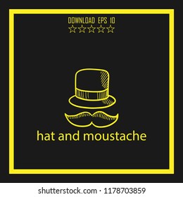 hat and moustache sketch vector icon