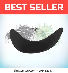 Hat musketeer France or pirate old hat with feather, made of felt or leather with an iron buckle. Vector illustration. For a masquerade, or historical attribute of a costume.