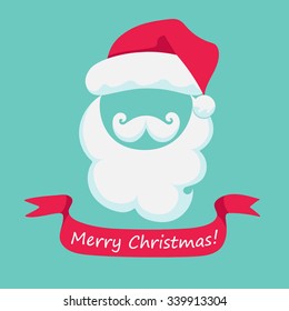 Hat, mustache and beard of Santa Claus.Merry Christmas