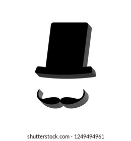 Hat and mustache, black on a white background, 3d, vector