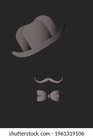 Hat, mustache, butterfly, headdress, text. Banner for barbershop.Vector illustration.