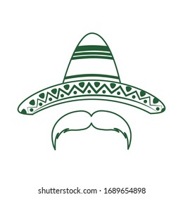 hat and mustache. Ccinco de mayo mexican celebration vector illustration line style icon