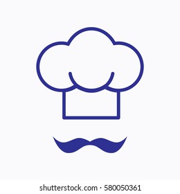 Hat and Mustache Chef Icon Silhouette. Graphic illustration Style is Flat on White Background