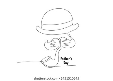 Hat, mustache and cigar. Fathers day concept one-line drawing