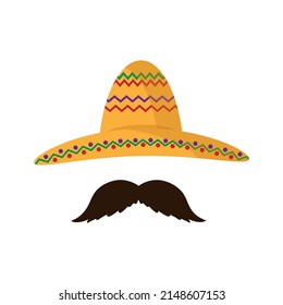hat and mustache . Cinco de Mayo mexican celebration vector illustration, flat style icon.