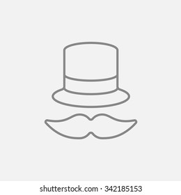 Hat and mustache line icon for web, mobile and infographics. Vector dark grey icon isolated on light grey background.