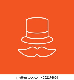Hat and mustache line icon for web, mobile and infographics. Vector white icon isolated on red background.